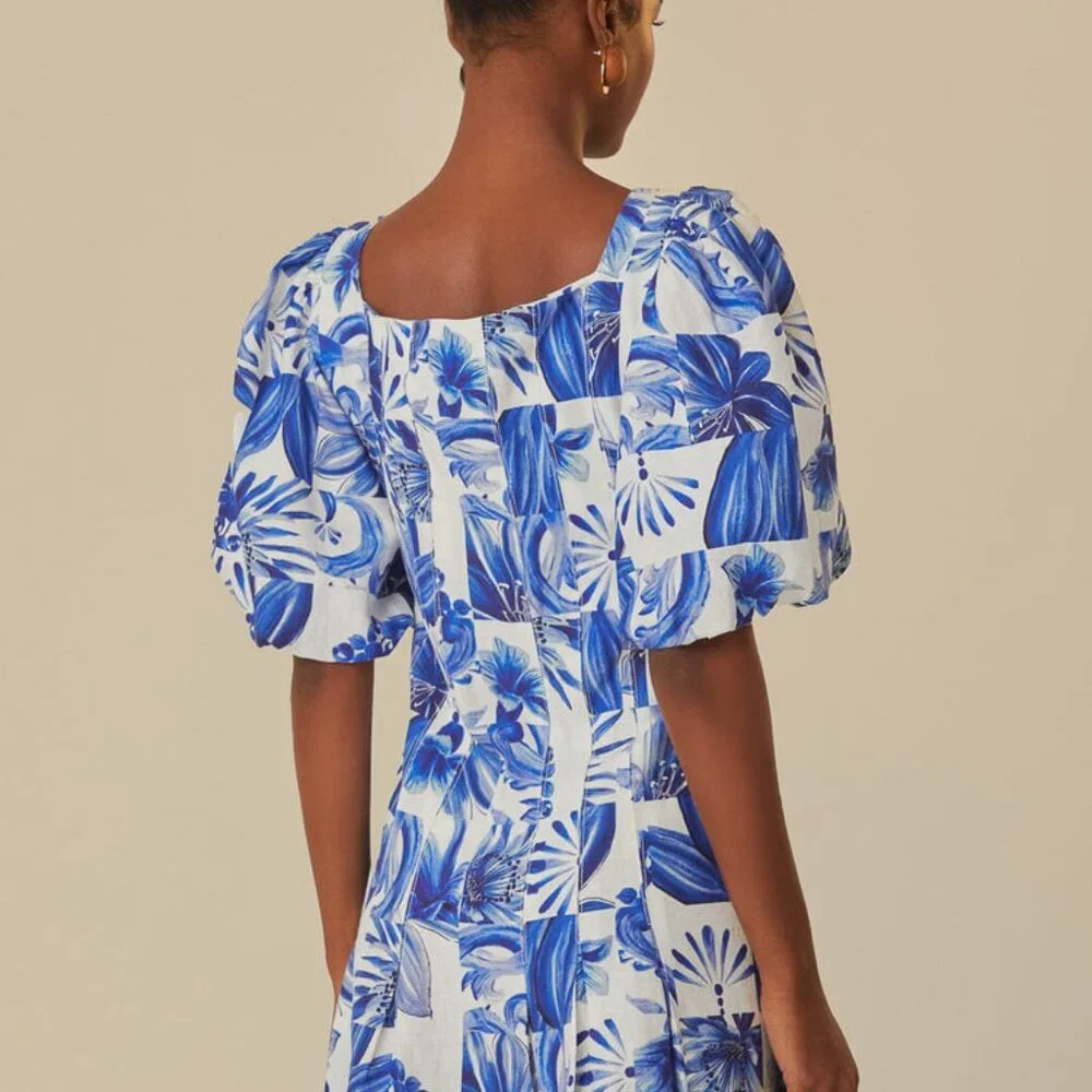 Farm Rio Garden Tiles Linen Mini Dress by Anthropologie - Picture 4 of 7